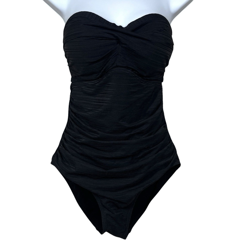 Strapless Black Ruched One-Piece Swimsuit